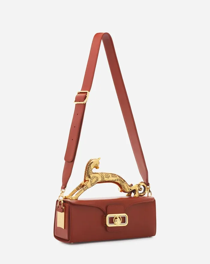 Medium Pencil Cat Leather Bag Tan Women Lanvin Tote Bags and Top Handle Bags