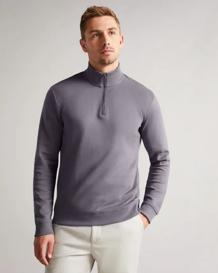 Men ANTRAM 8211 Long Sleeve Half Zip Funnel Neck Charcoal Ted Baker Tops Men ANTRAM 8211 Long Sleeve Half Zip Funnel Neck Charcoal Ted Baker Tops