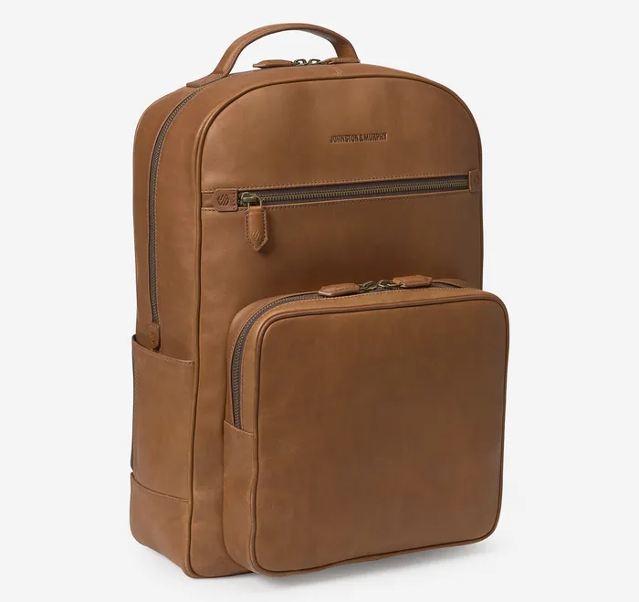 Men Backpacks and Briefcases Johnston and Murphy Rhodes Backpack Tan Full Grain