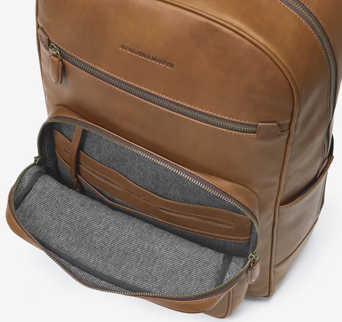 Men Backpacks and Briefcases Johnston and Murphy Rhodes Backpack Tan Full Grain