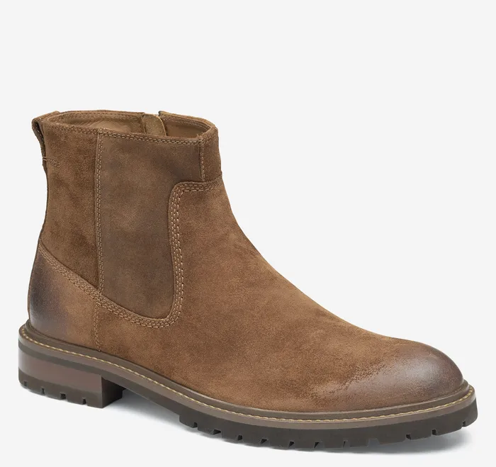 Men Barrett Zip Boot Brown Waxed Suede SlipOns and Loafers Johnston and Murphy
