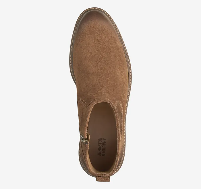 Men Barrett Zip Boot Brown Waxed Suede SlipOns and Loafers Johnston and Murphy