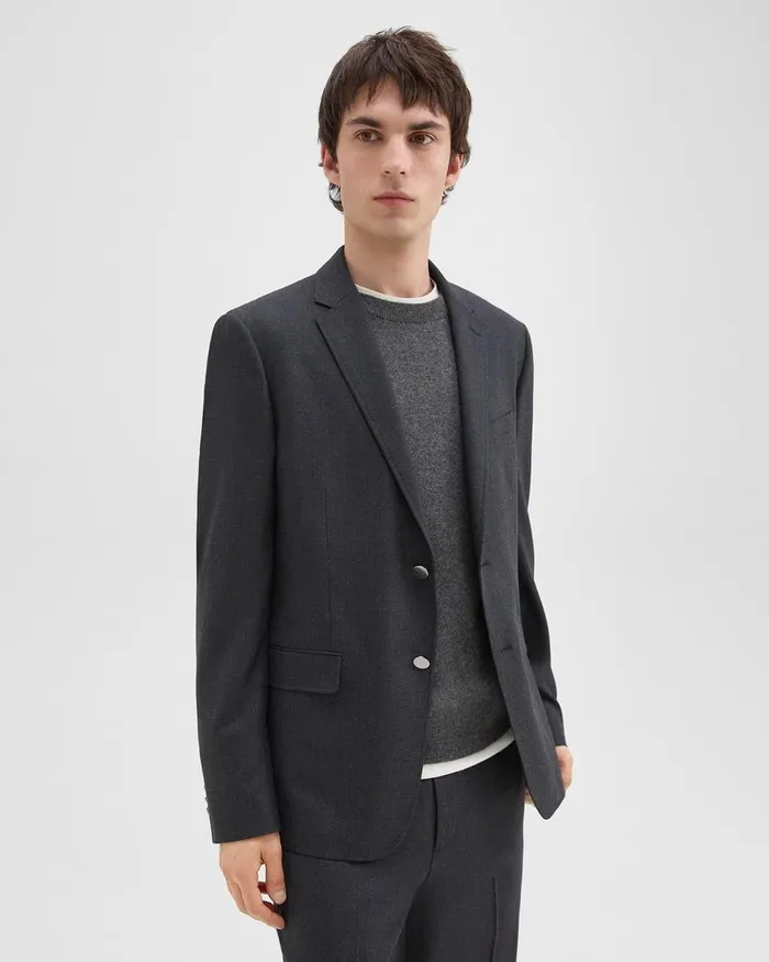 Men Blazers Jackets Theory Nostrand Blazer In Stretch Flannel Charcoal Melange