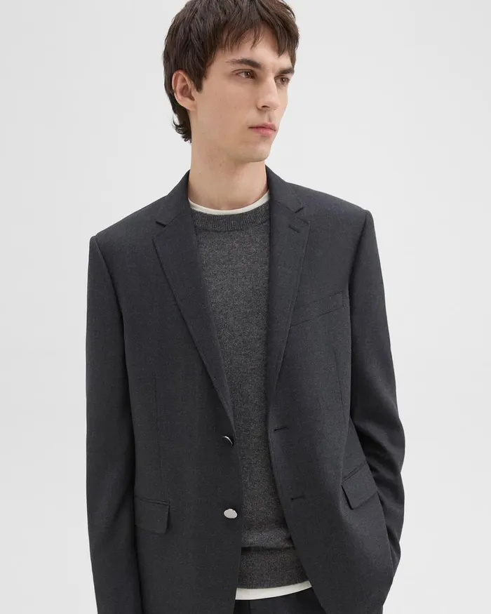 Men Blazers Jackets Theory Nostrand Blazer In Stretch Flannel Charcoal Melange