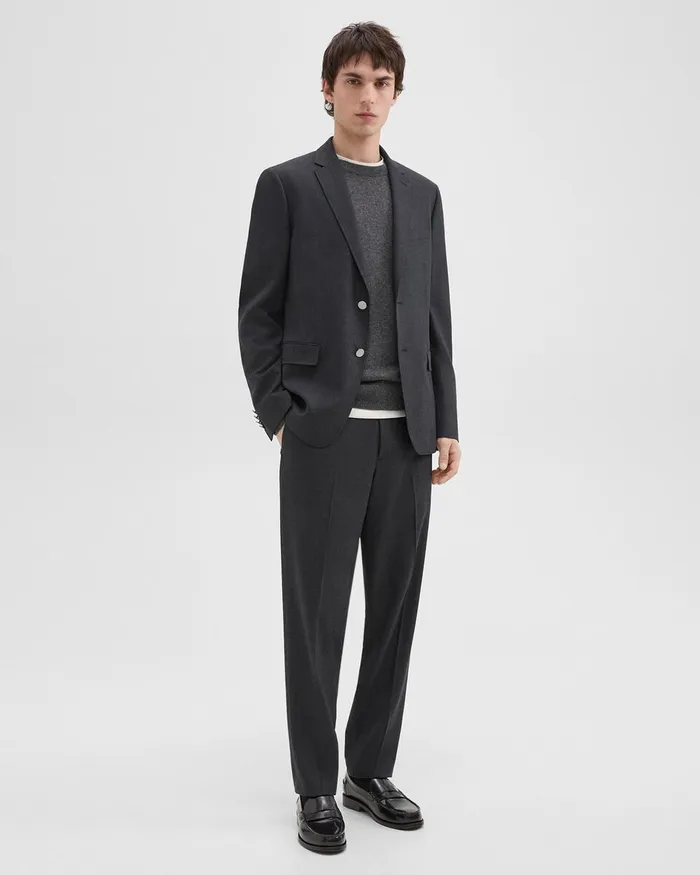 Men Blazers Jackets Theory Nostrand Blazer In Stretch Flannel Charcoal Melange