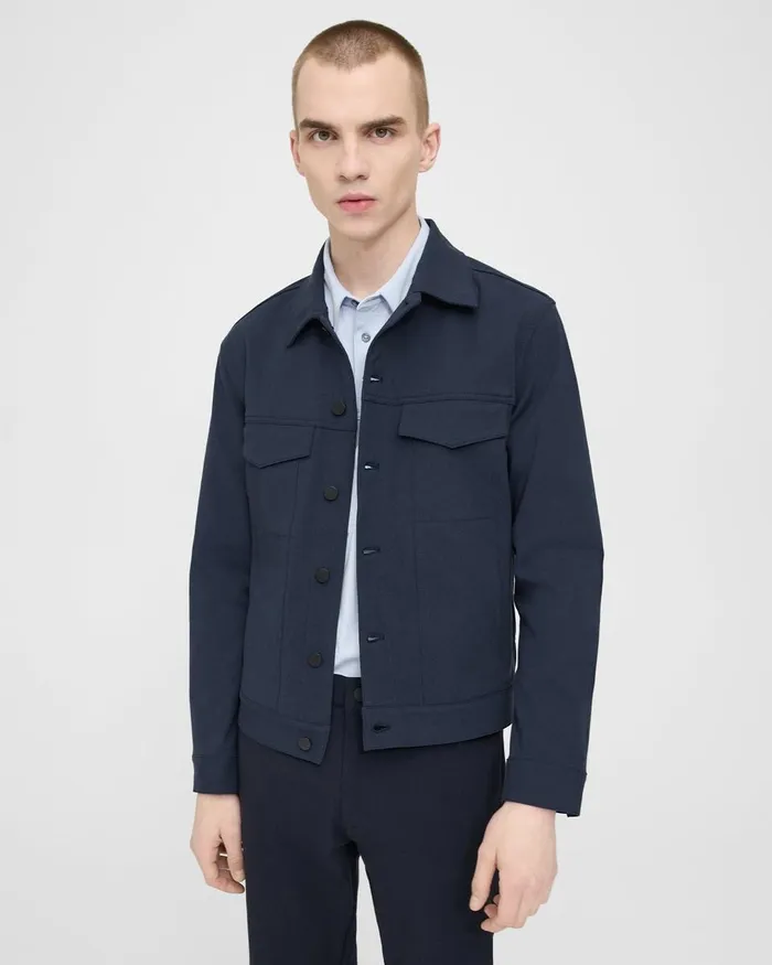 Men Blazers Jackets Theory River Trucker Jacket In Neoteric Twill Baltic