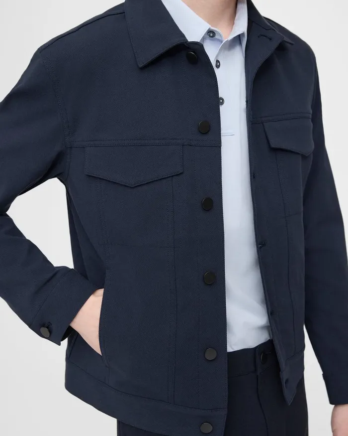 Men Blazers Jackets Theory River Trucker Jacket In Neoteric Twill Baltic