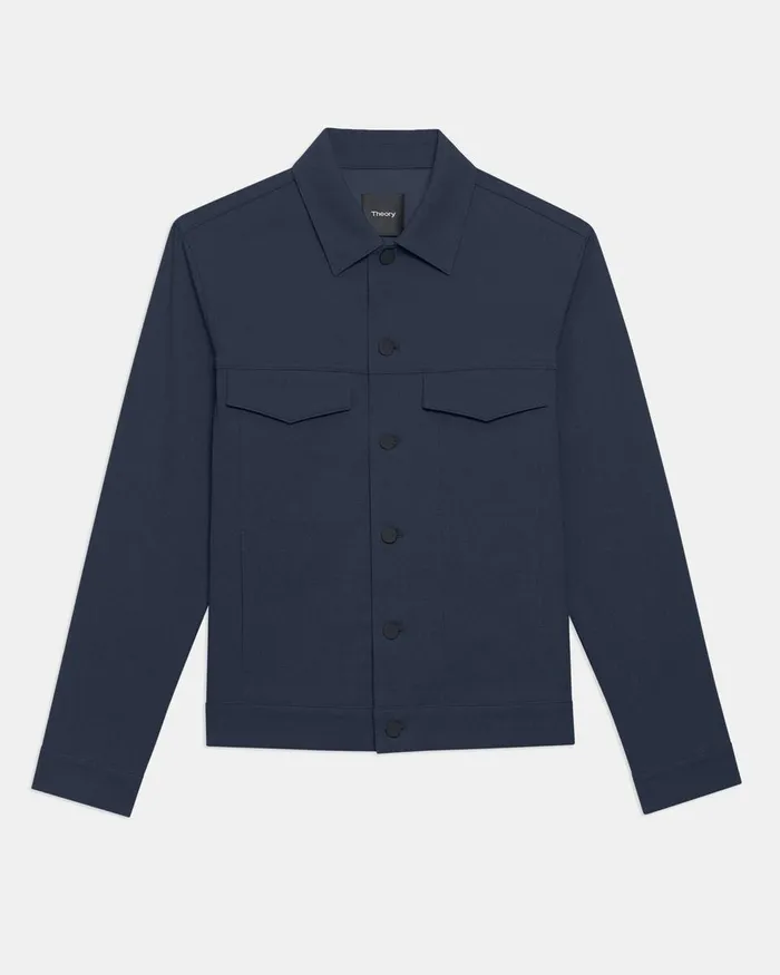 Men Blazers Jackets Theory River Trucker Jacket In Neoteric Twill Baltic
