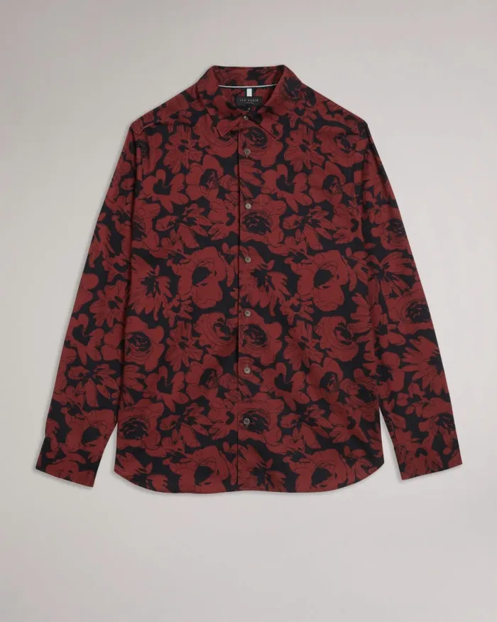 Men BOLEENA 8211 Long Sleeve Bold Floral Shirt Dark Red Ted Baker Shirts