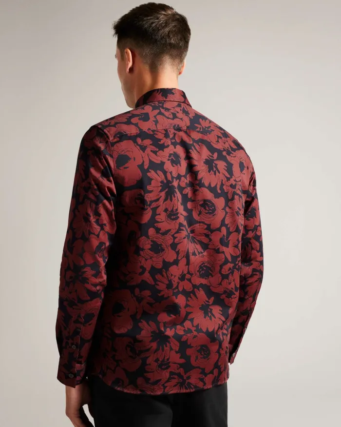 Men BOLEENA 8211 Long Sleeve Bold Floral Shirt Dark Red Ted Baker Shirts