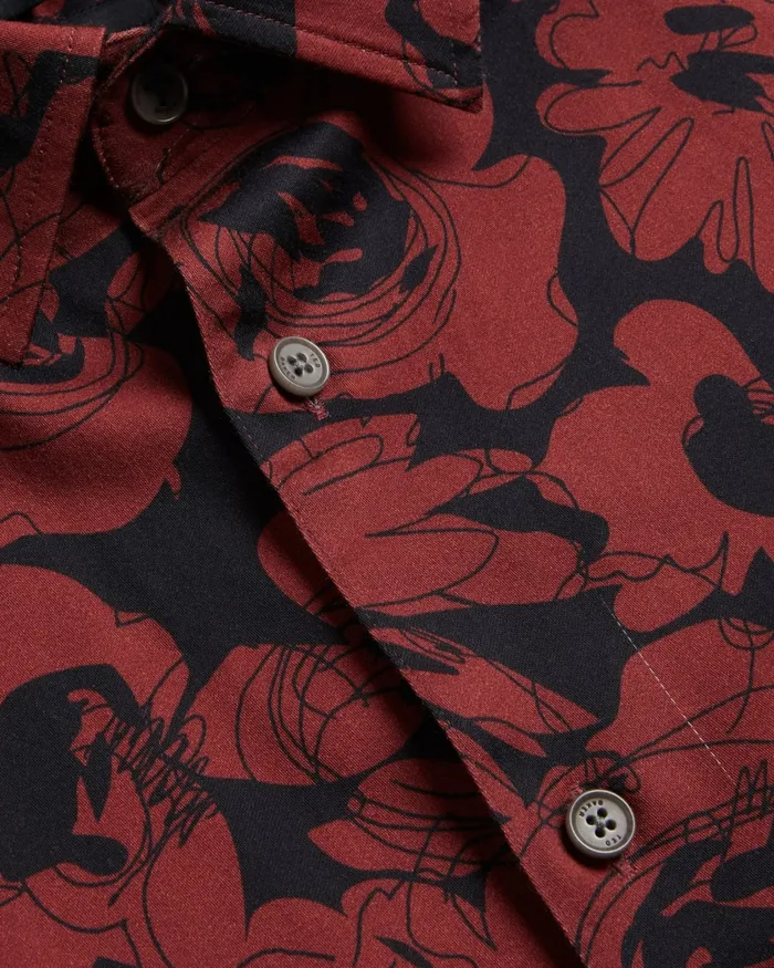 Men BOLEENA 8211 Long Sleeve Bold Floral Shirt Dark Red Ted Baker Shirts