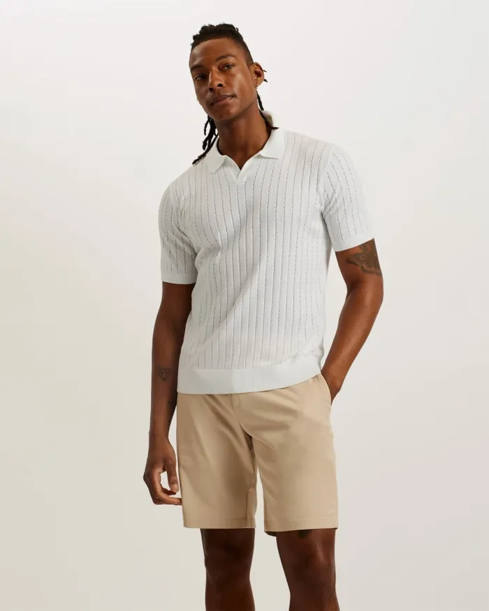 Men BOTANY 8211 Short Sleeve Open Collar Polo Shirt White Ted Baker Jumpers and Knitwear
