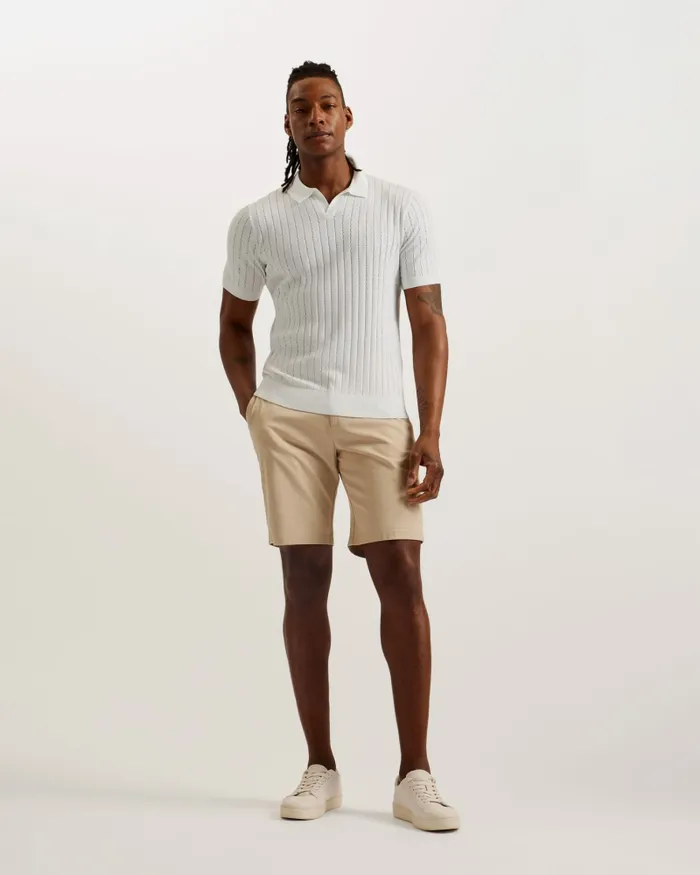 Men BOTANY 8211 Short Sleeve Open Collar Polo Shirt White Ted Baker Jumpers and Knitwear