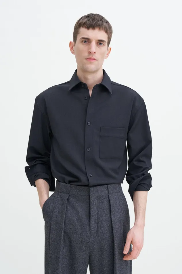 Men Boxy Wool Twill Shirt Anthracite Filippa K Shirts
