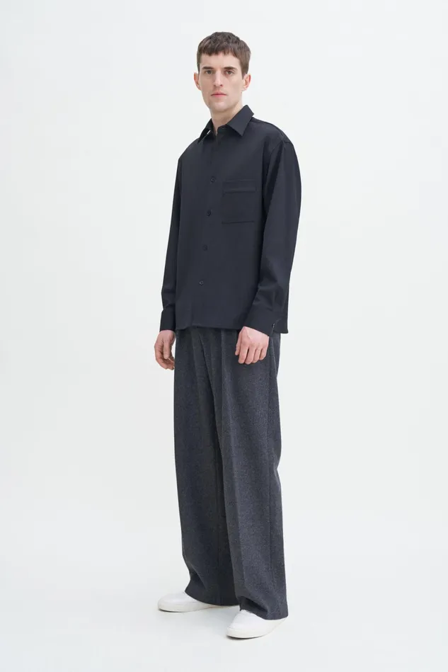 Men Boxy Wool Twill Shirt Anthracite Filippa K Shirts