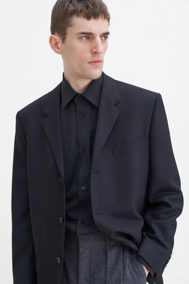 Men Boxy Wool Twill Shirt Anthracite Filippa K Shirts