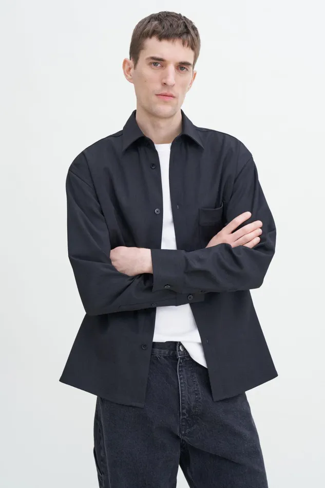 Men Boxy Wool Twill Shirt Anthracite Filippa K Shirts