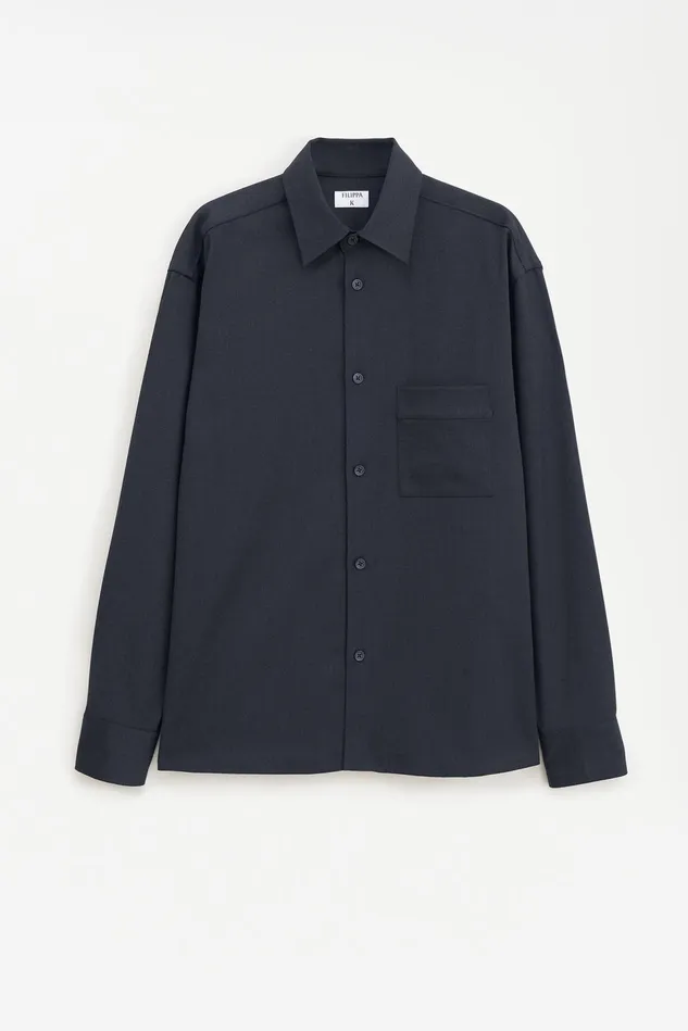 Men Boxy Wool Twill Shirt Anthracite Filippa K Shirts