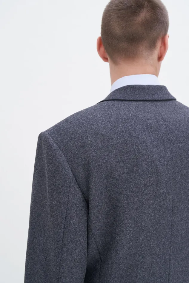 Men Brushed Wool Blazer Anthracite Melange Filippa K Tailoring