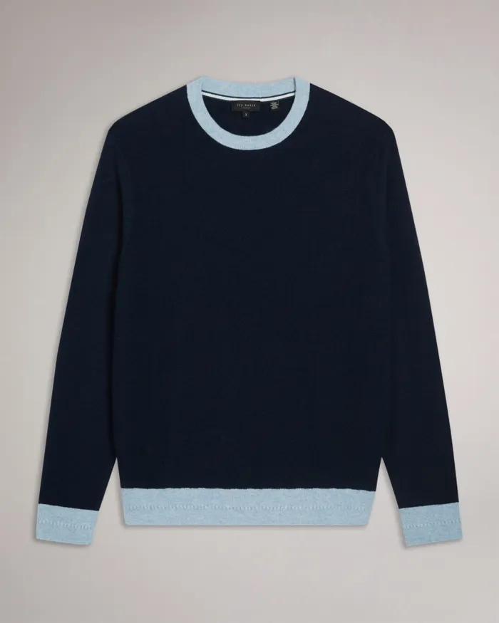 Men CAPAB 8211 Contrast Trims Crew Neck Jumper Navy Ted Baker Jumpers and Knitwear