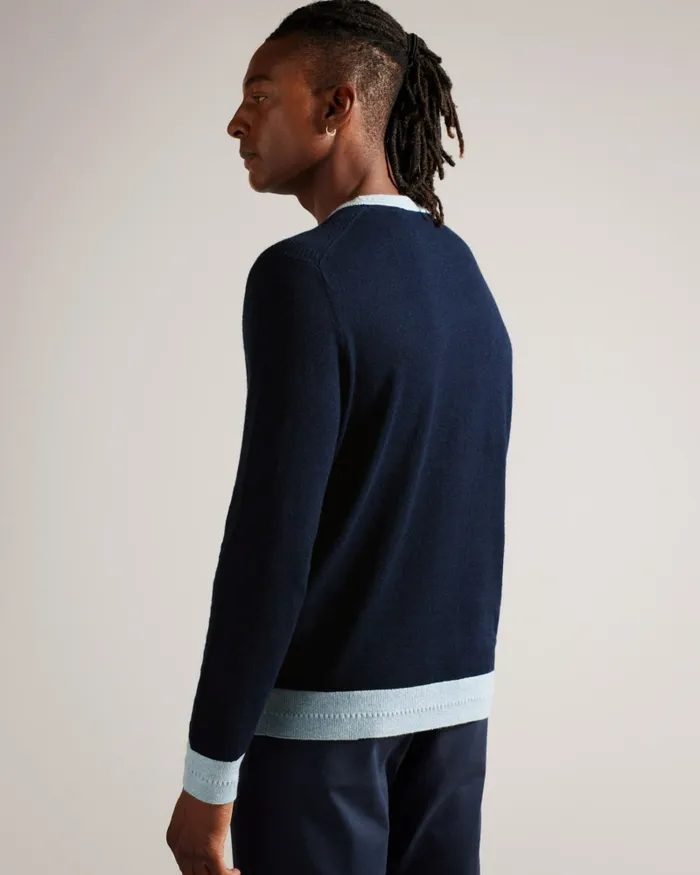 Men CAPAB 8211 Contrast Trims Crew Neck Jumper Navy Ted Baker Jumpers and Knitwear