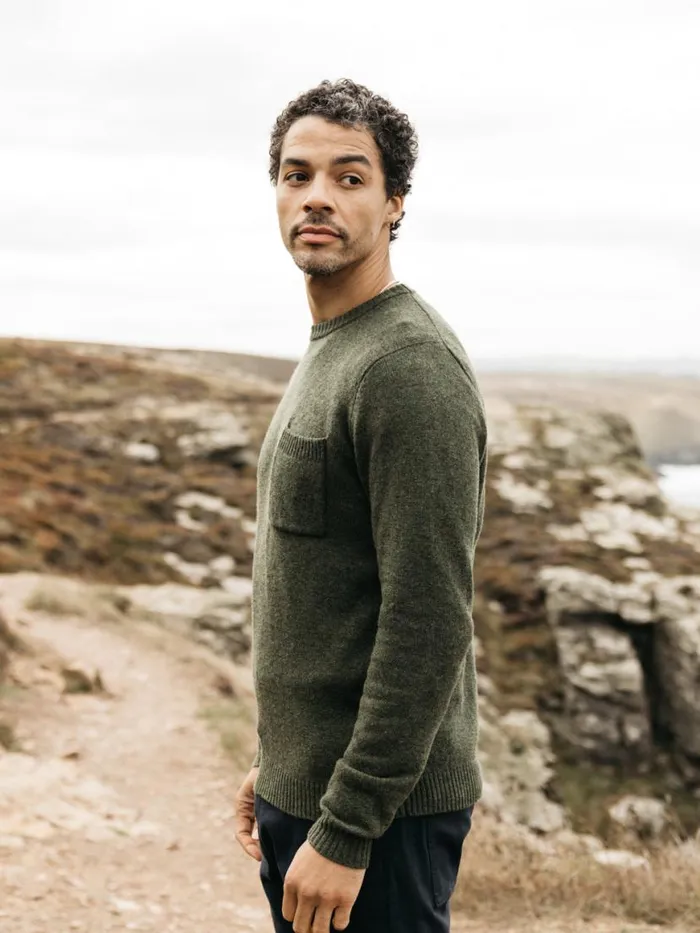 Men Cavan Pocket Knit Jumper Olive Finisterre Knitwear