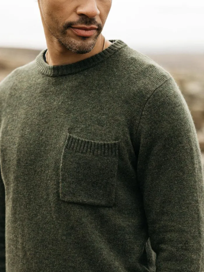Men Cavan Pocket Knit Jumper Olive Finisterre Knitwear
