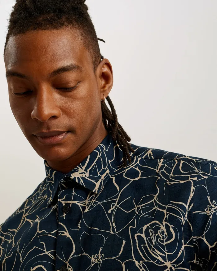 Men CAVU 8211 Short Sleeve Printed Cotton Shirt Navy Ted Baker Shirts Men CAVU 8211 Short Sleeve Printed Cotton Shirt Navy Ted Baker Shirts