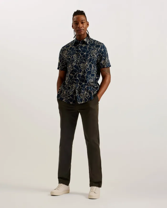 Men CAVU 8211 Short Sleeve Printed Cotton Shirt Navy Ted Baker Shirts Men CAVU 8211 Short Sleeve Printed Cotton Shirt Navy Ted Baker Shirts
