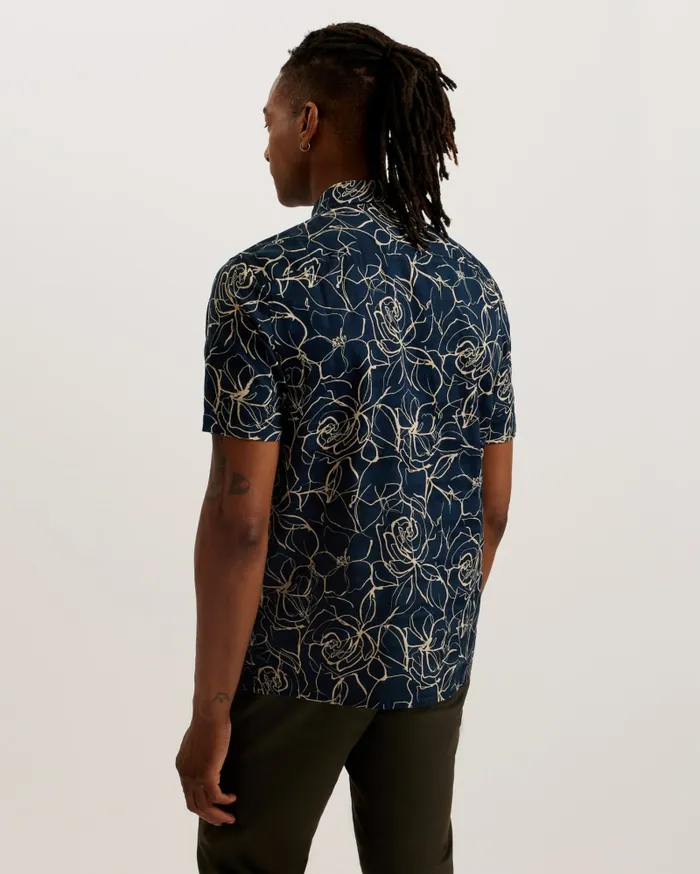 Men CAVU 8211 Short Sleeve Printed Cotton Shirt Navy Ted Baker Shirts Men CAVU 8211 Short Sleeve Printed Cotton Shirt Navy Ted Baker Shirts