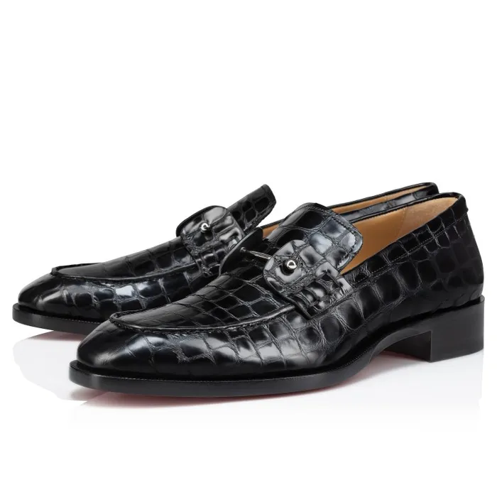 Men Chambelimoc Loafers 8211 Alligator Embossed Calf Leather 8211 Black Christian Louboutin Loafers and Moccasins