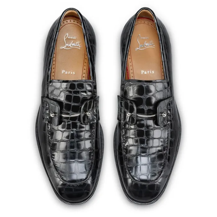 Men Chambelimoc Loafers 8211 Alligator Embossed Calf Leather 8211 Black Christian Louboutin Loafers and Moccasins