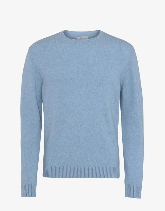 Men Classic Merino Wool Crew Stone Blue Colorful Standard Knit Sweaters