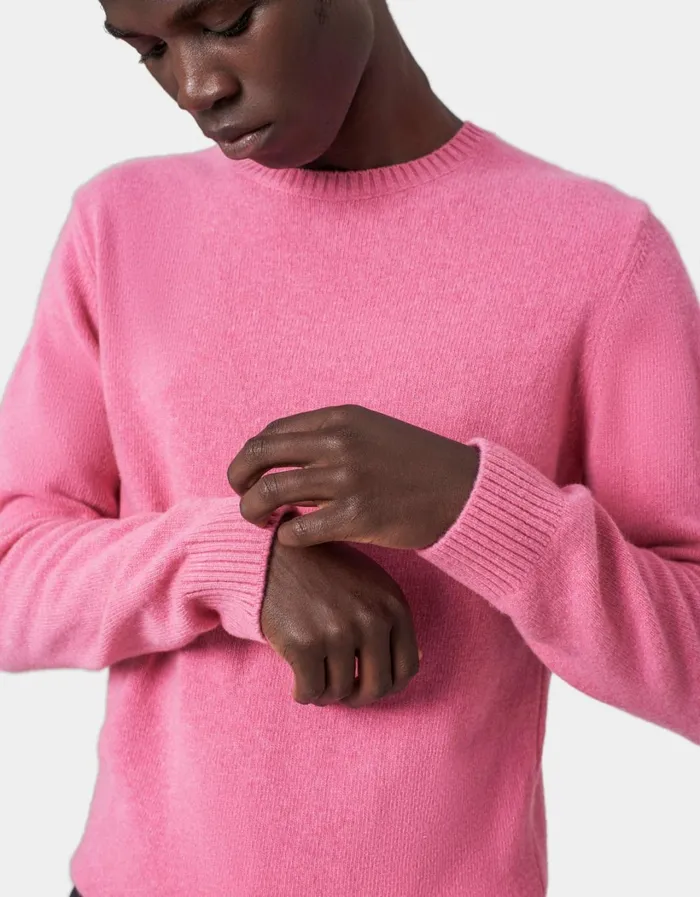 Men Classic Merino Wool Crew Stone Blue Colorful Standard Knit Sweaters