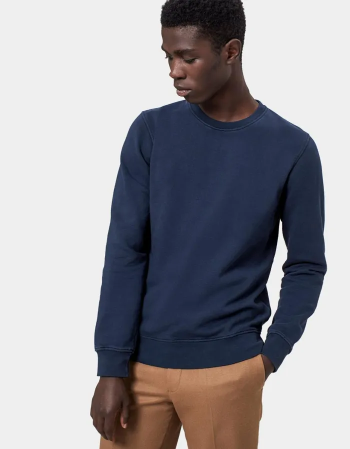 Men Classic Organic Crew Navy Blue Colorful Standard Crewneck Sweatshirts