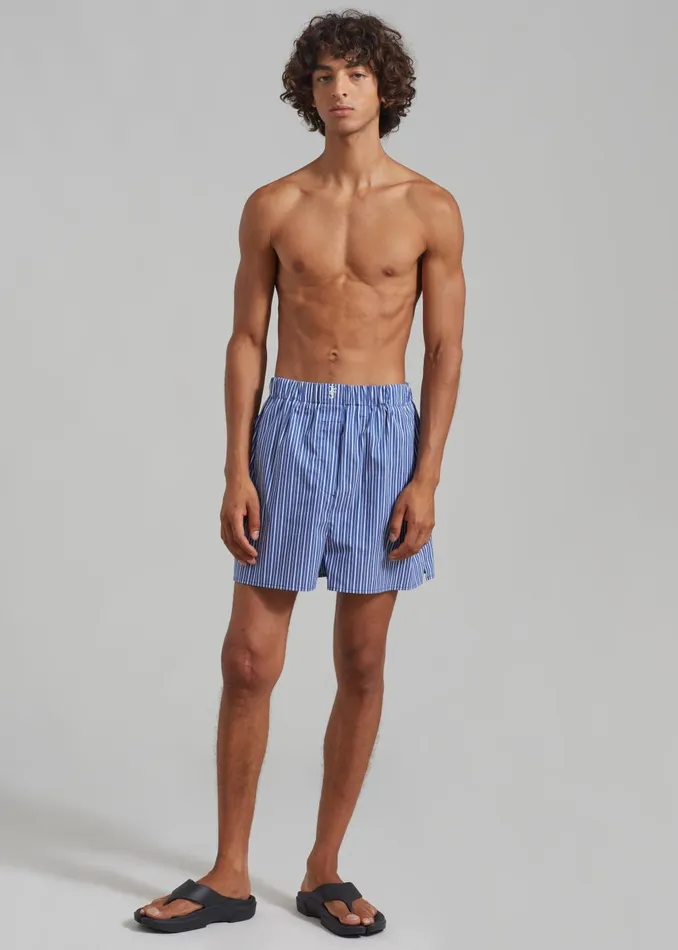 Men Cole Cotton Boxer Shorts 8211 Blue Multi Stripe The Frankie Shop Bottoms