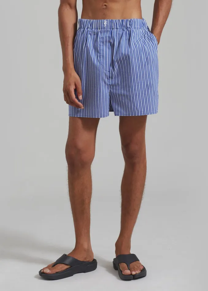Men Cole Cotton Boxer Shorts 8211 Blue Multi Stripe The Frankie Shop Bottoms