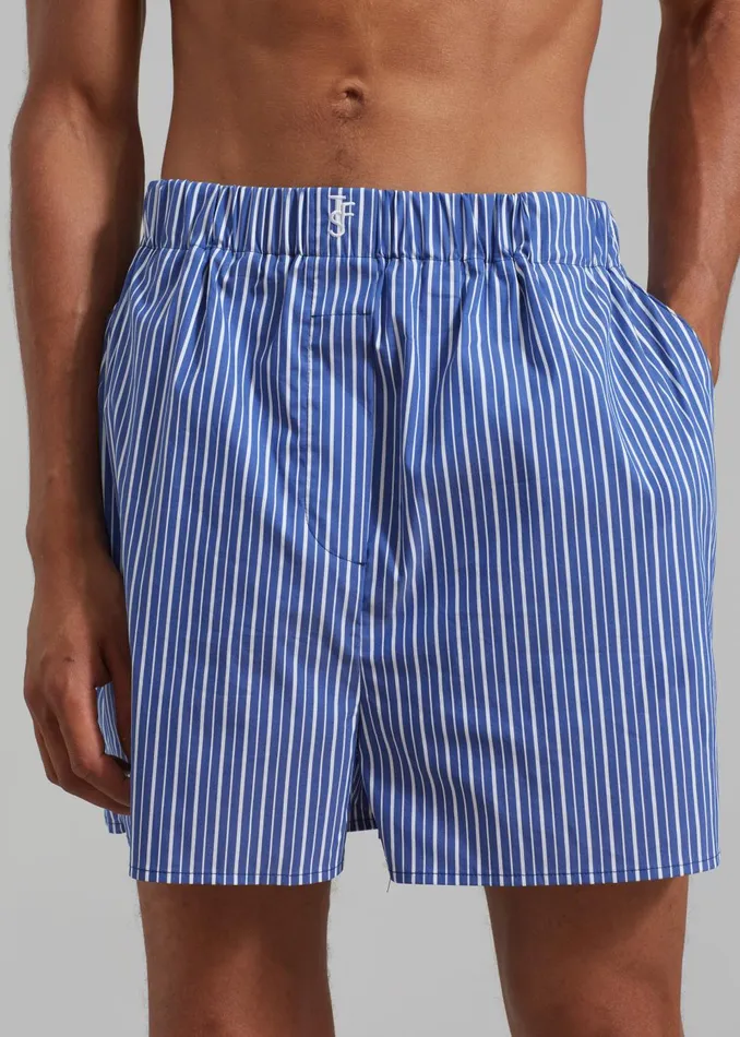Men Cole Cotton Boxer Shorts 8211 Blue Multi Stripe The Frankie Shop Bottoms