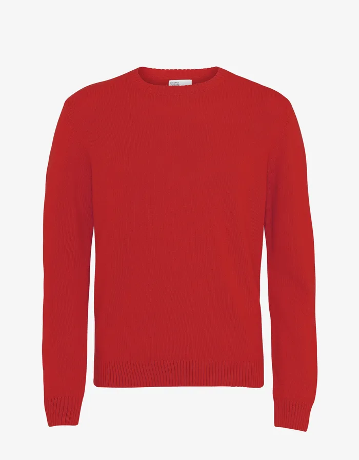 Men Colorfulstandard Classic Merino Wool Crew 8211 Scarlet Red Knit Sweaters