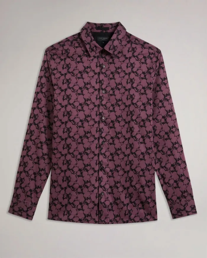 Men COMLEE 8211 Long Sleeve Floral Print Shirt Maroon Ted Baker Shirts