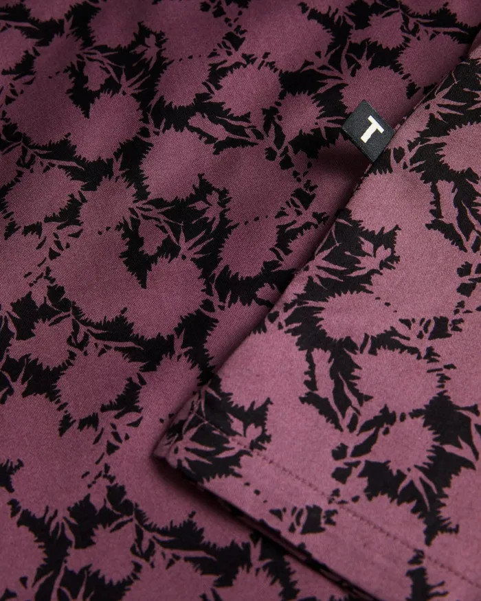 Men COMLEE 8211 Long Sleeve Floral Print Shirt Maroon Ted Baker Shirts