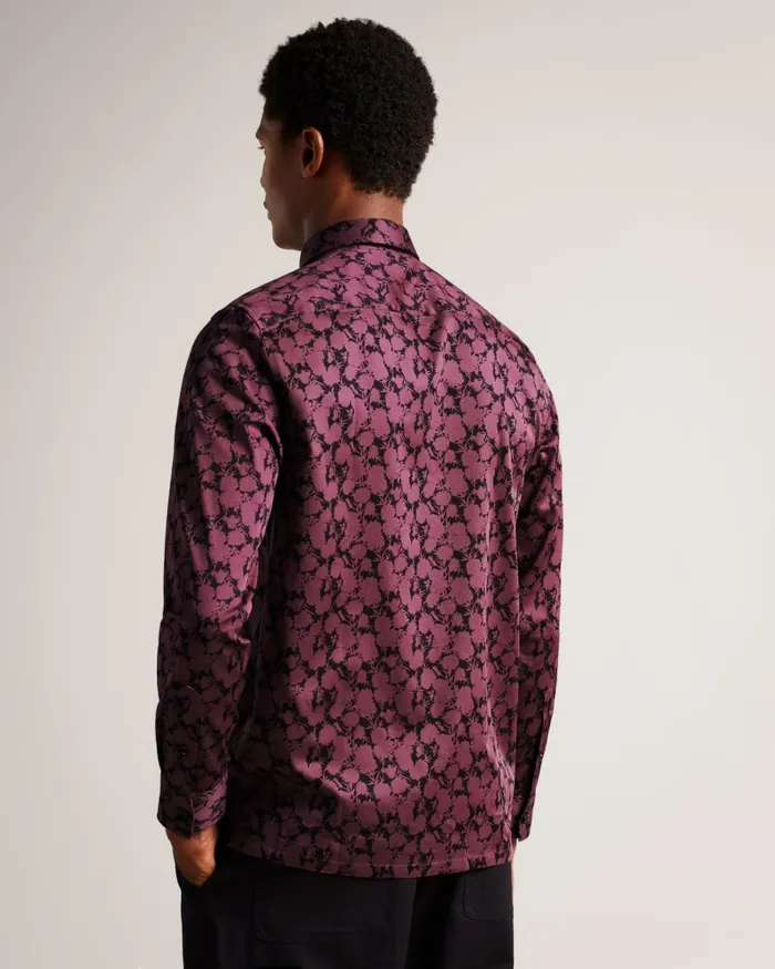 Men COMLEE 8211 Long Sleeve Floral Print Shirt Maroon Ted Baker Shirts