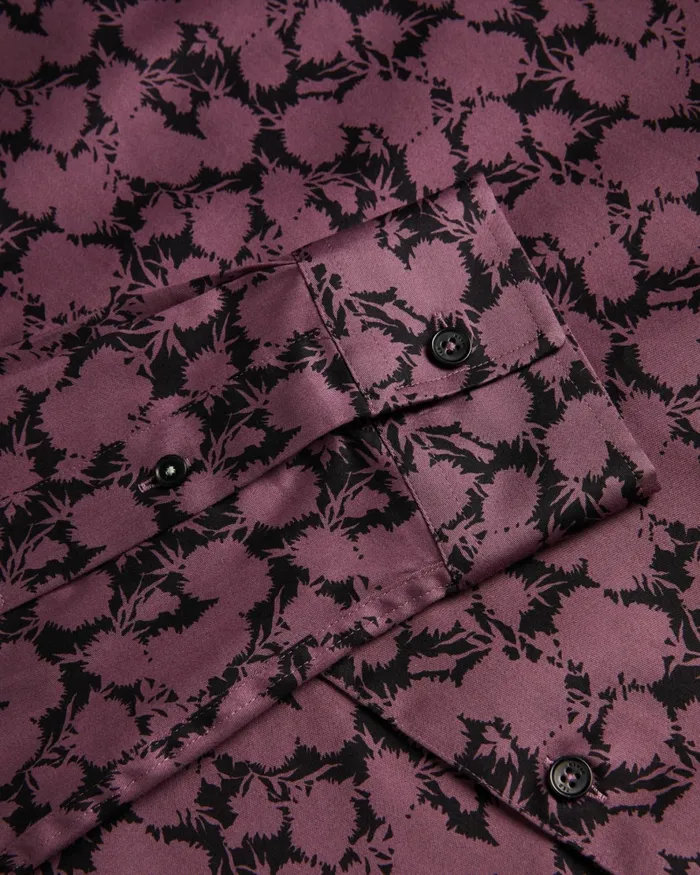 Men COMLEE 8211 Long Sleeve Floral Print Shirt Maroon Ted Baker Shirts