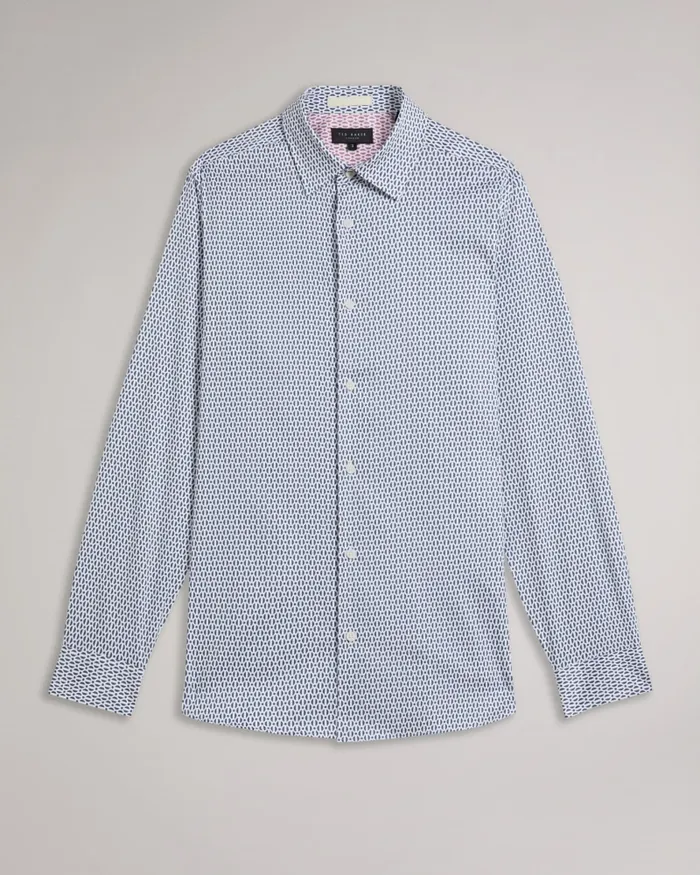 Men CONIFUR 8211 Long Sleeve Circle Geometric Print Shirt Light Blue Ted Baker Shirts