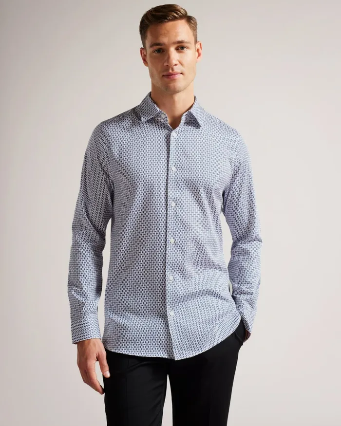 Men CONIFUR 8211 Long Sleeve Circle Geometric Print Shirt Light Blue Ted Baker Shirts Men CONIFUR 8211 Long Sleeve Circle Geometric Print Shirt Light Blue Ted Baker Shirts