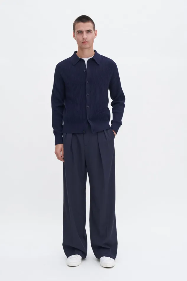 Men Cotton Merino Knit Shirt Navy Filippa K Knitwear