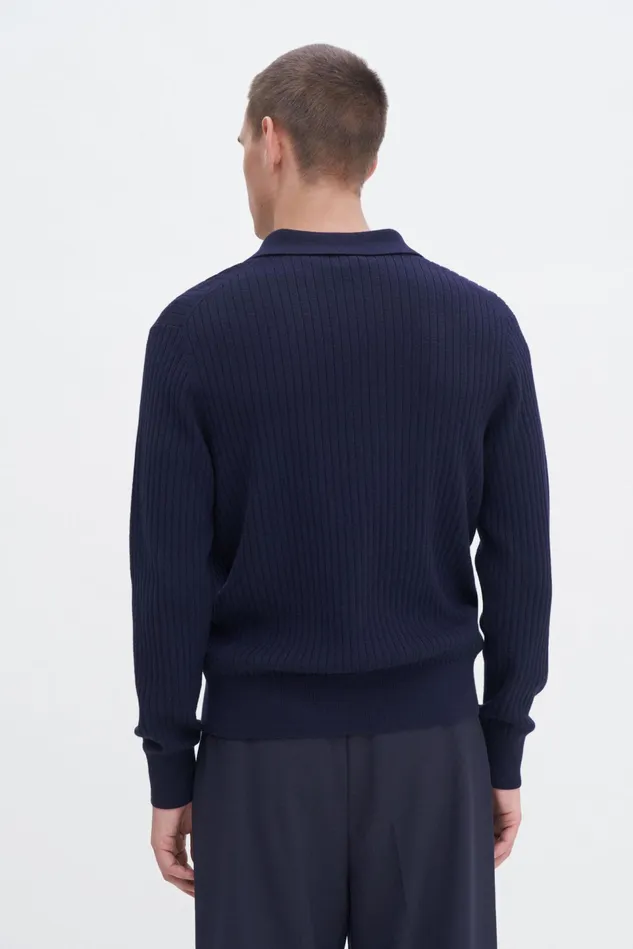Men Cotton Merino Knit Shirt Navy Filippa K Knitwear