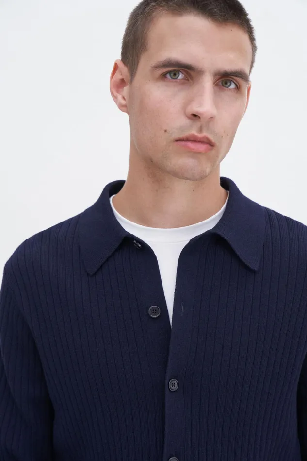 Men Cotton Merino Knit Shirt Navy Filippa K Knitwear