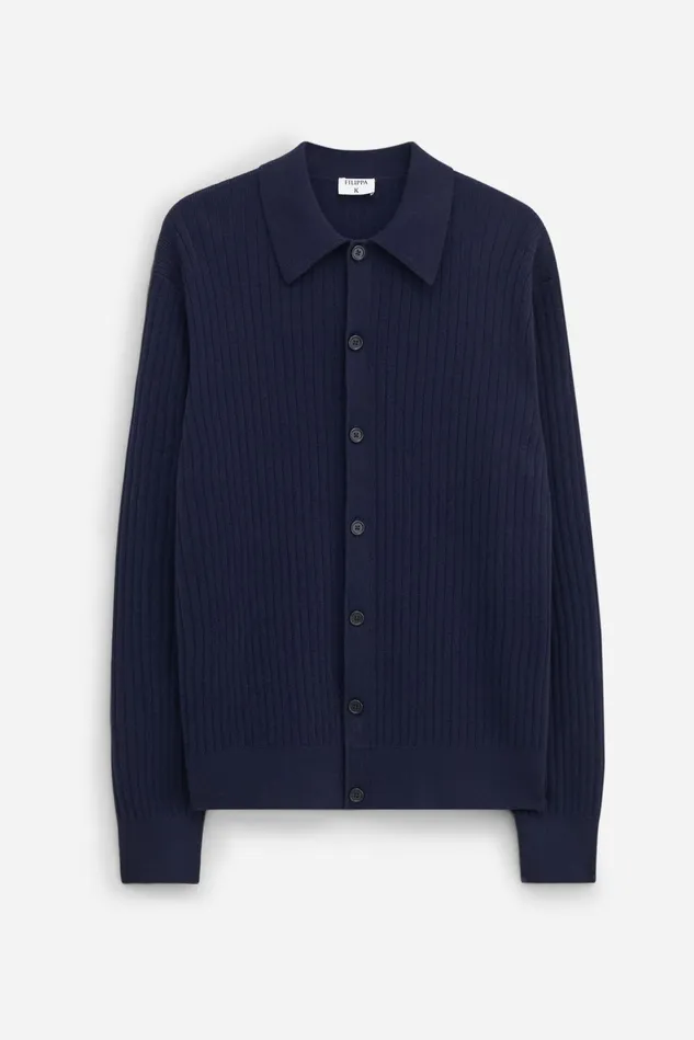 Men Cotton Merino Knit Shirt Navy Filippa K Knitwear