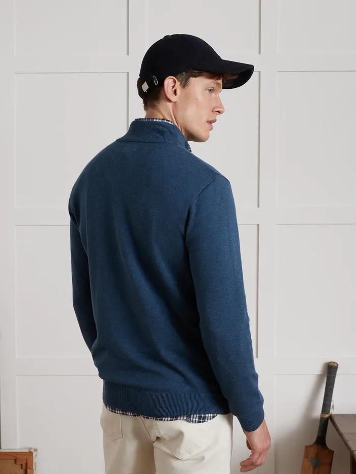Men Cyrillus Clothing High Neck Cotton Silk And Cashmere Sweater Bleu Jeans